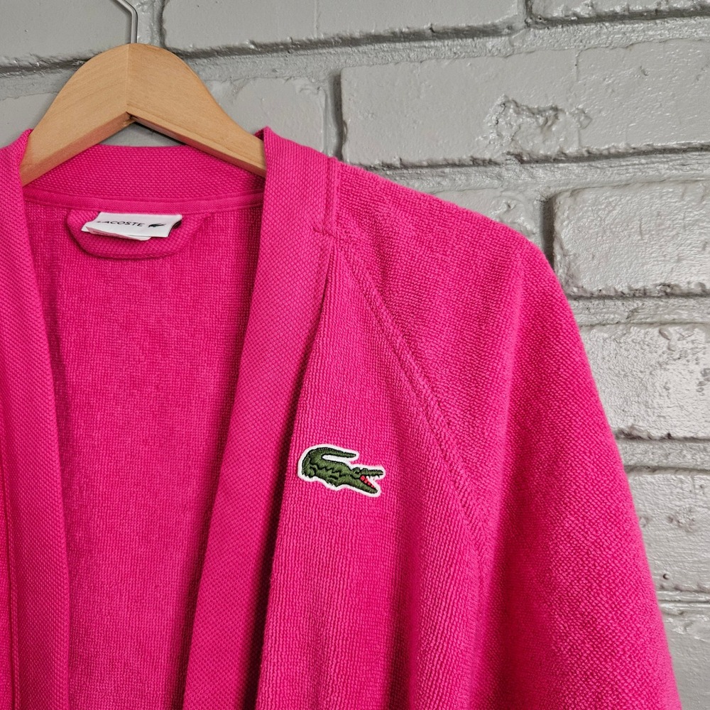 Lacoste Pink Cotton Terry Cloth Bathrobe Embroidered Logo Shawl Collar Robe - Picture 2 of 12